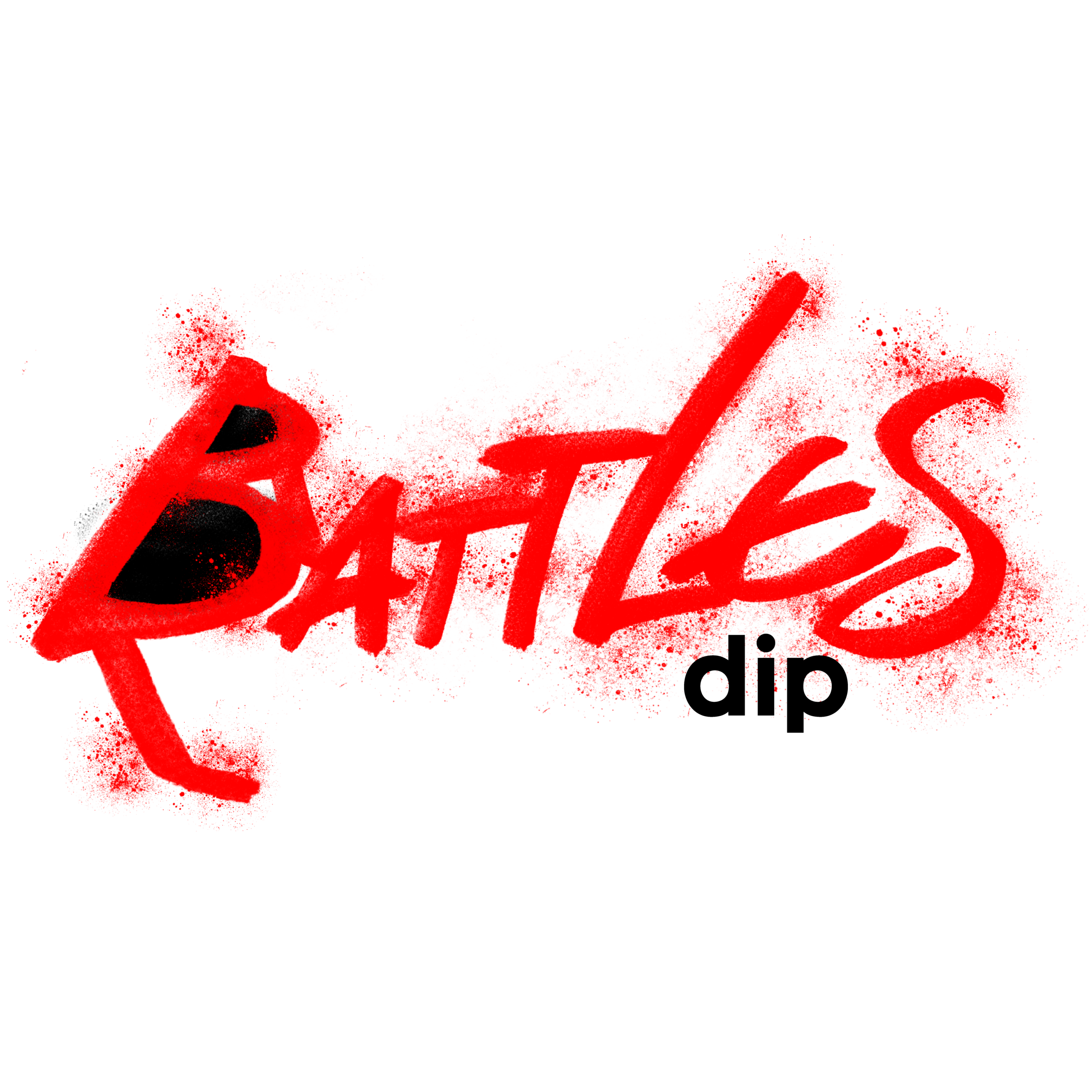 白地に赤いスプレー風の『BATTLES』ロゴと黒い『dip』。右下に© dip BATTLESの表記。